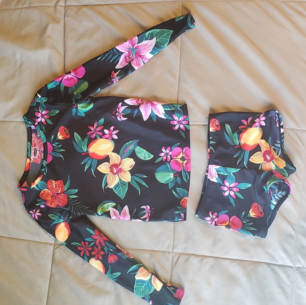 Black and floral swim suit